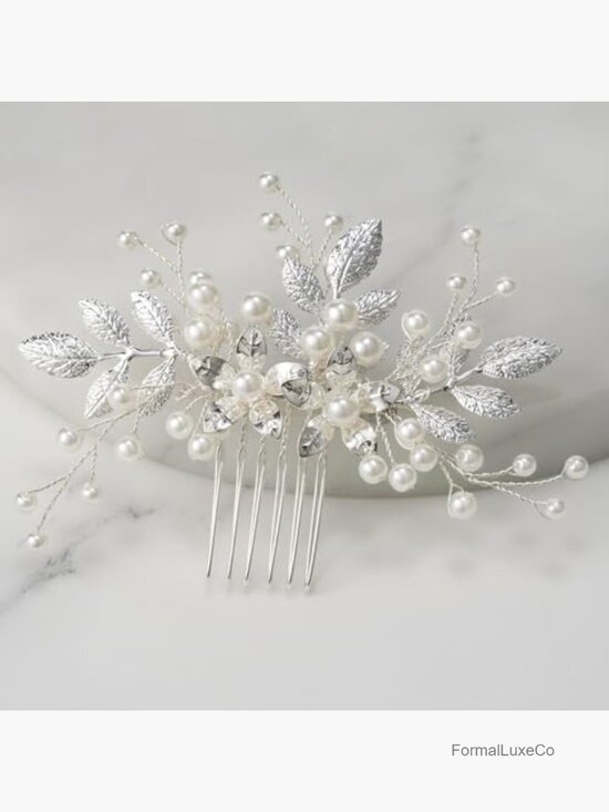 Bendable Pearl Crystal Hair Comb Leaf Wedding Hairpiece main image 4